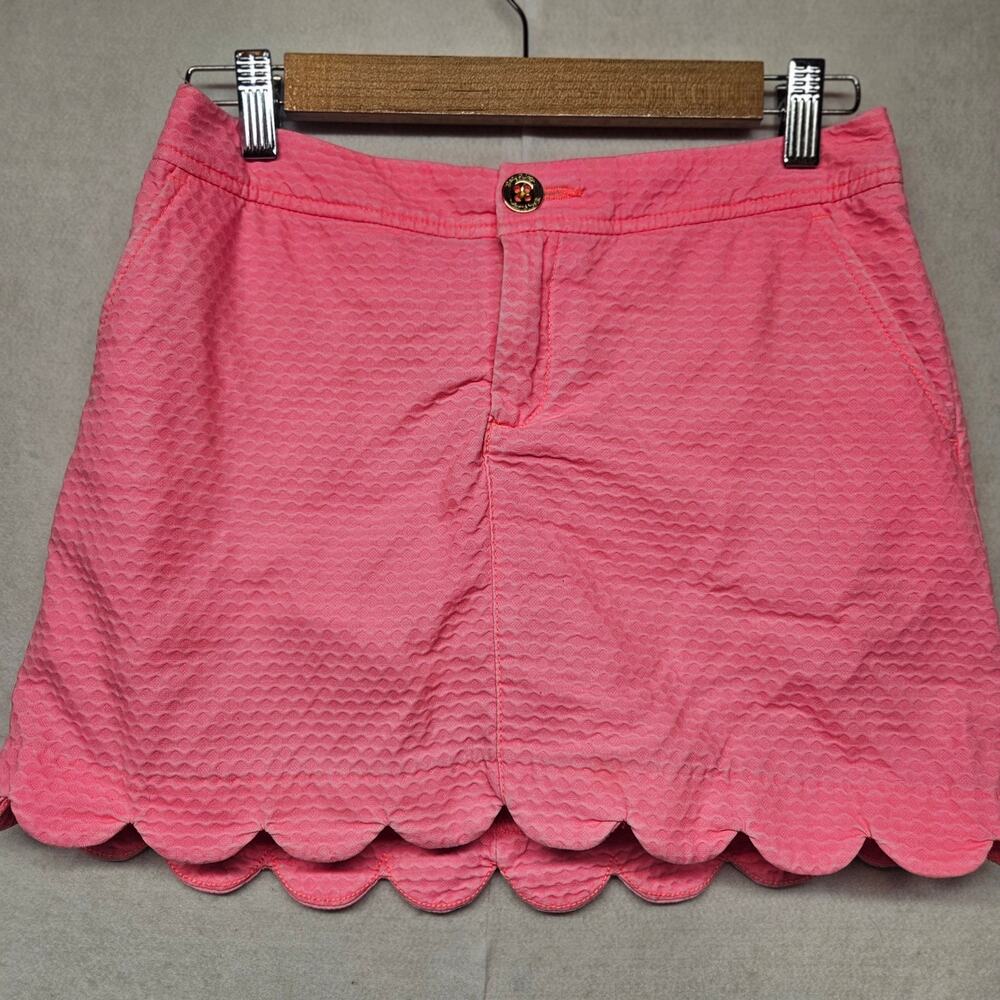 Lilly Pulitzer Colette Scallop Hem Skort Pink Textured Pique Button Zip Front 00